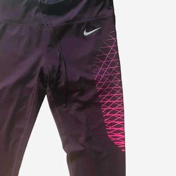Nike Womens Pink Plum Dri-Fit Leggings Power Fast Size Large Back Pocket - Picture 2 of 8